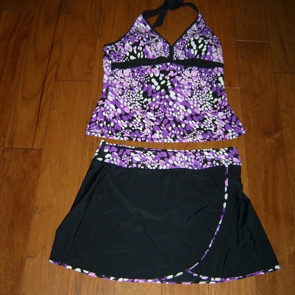 Tankini Swimsuit, Black & Purple, VGUC, Size XL